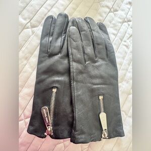 Michael Kors Black Leather Gloves with Silver Zipper